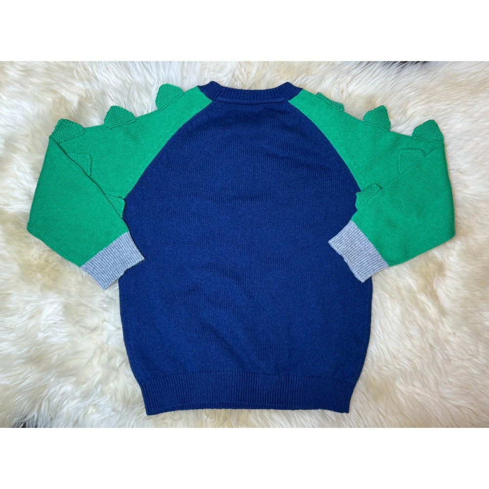 Mini Boden Dragon Sweater 3-4Y Navy Green Spikes Knit Pullover Fantasy Whimsical - Picture 2 of 4